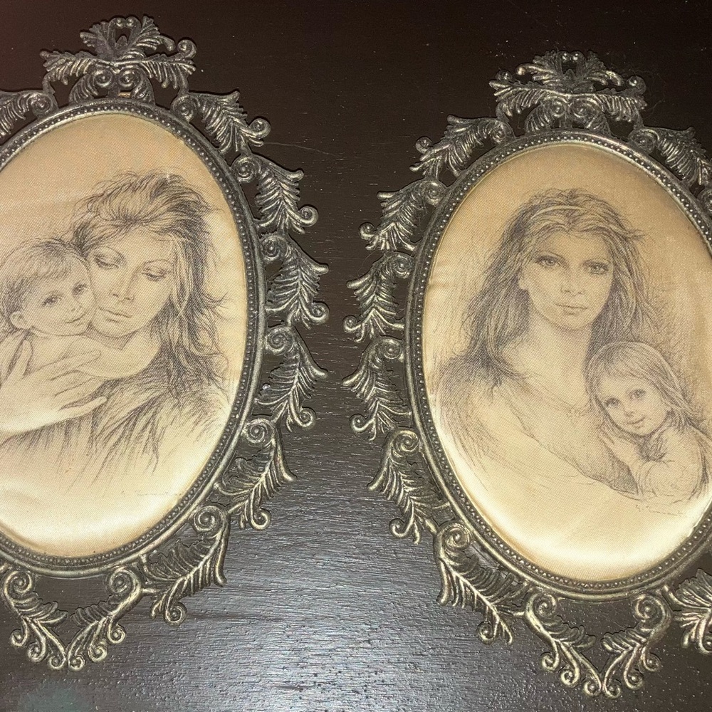 Vintage Pair of Prints on Satin Giuseppe Tarantino